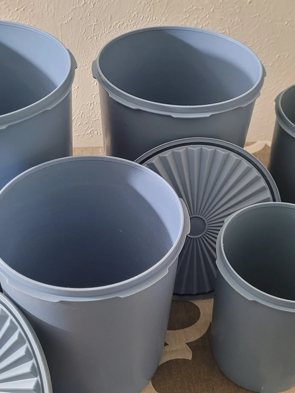 5 Piece Vintage Country Blue Tupperware Storage Canisters.